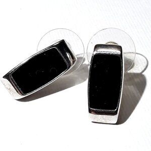 Black Enamel Silver Bar Earring Post Pierced Kenneth Cole.